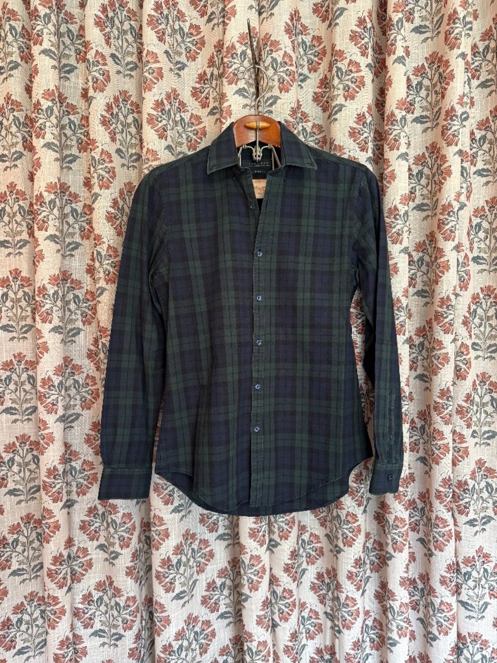 Men's Zara Black Watch Plaid Button Down Shirt Medium